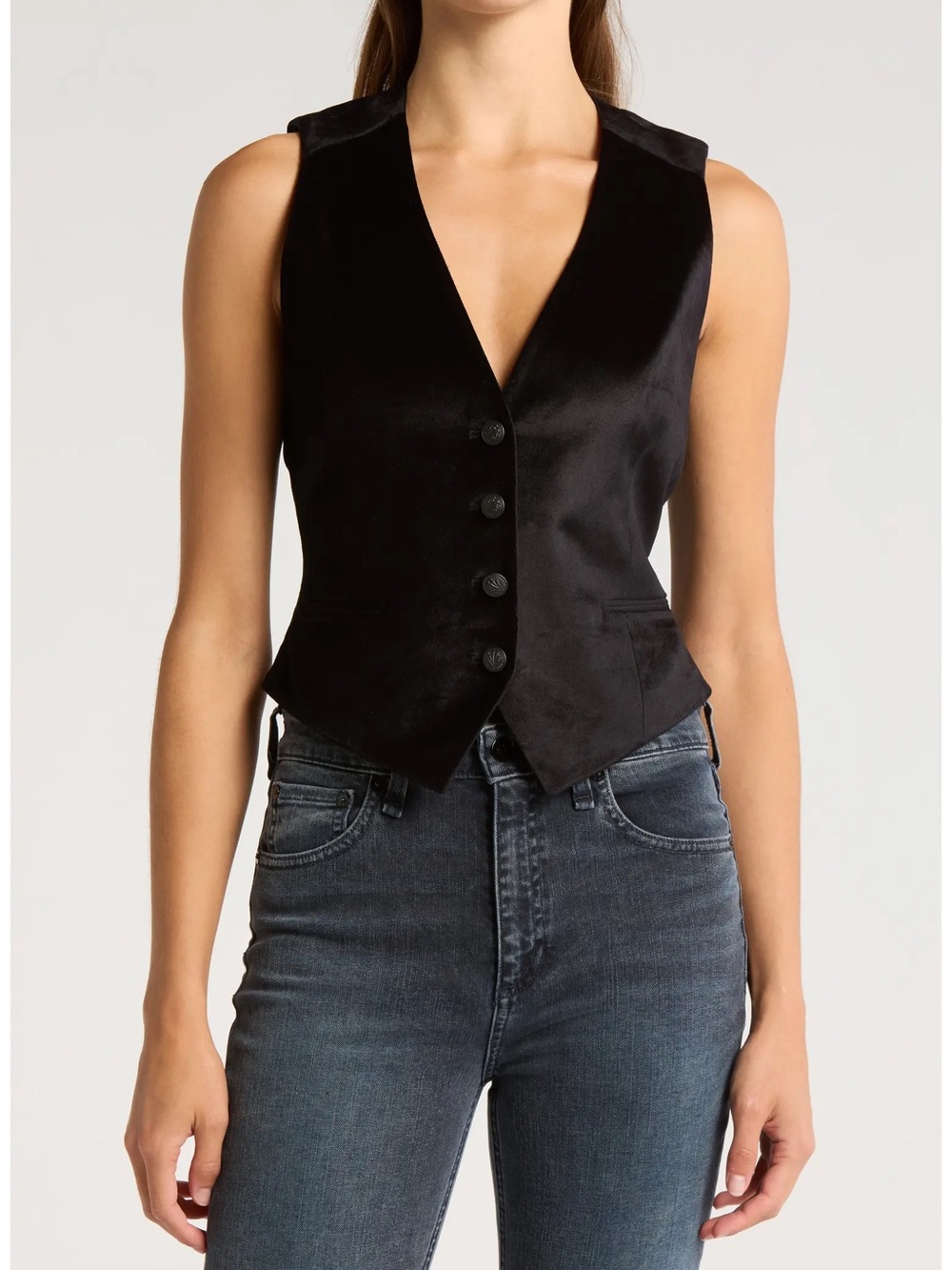 rag & bone Black Priya Velvet Button-Front Vest